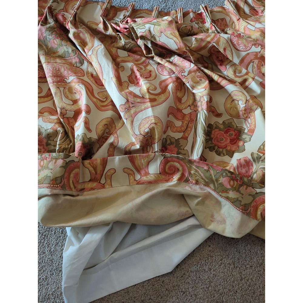 Pair Custom Designer French Pinch Pleat Lined Drapes 70" x 54" Paisley Floral - Picture 5 of 6
